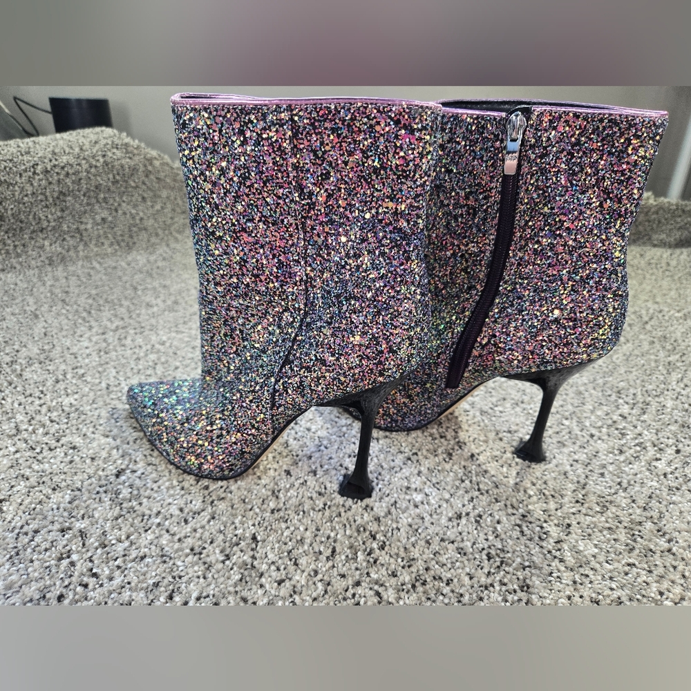 Marc Fisher Stolla Size 8.5 Purple Glitter Booties Womens EUC - Picture 7 of 13